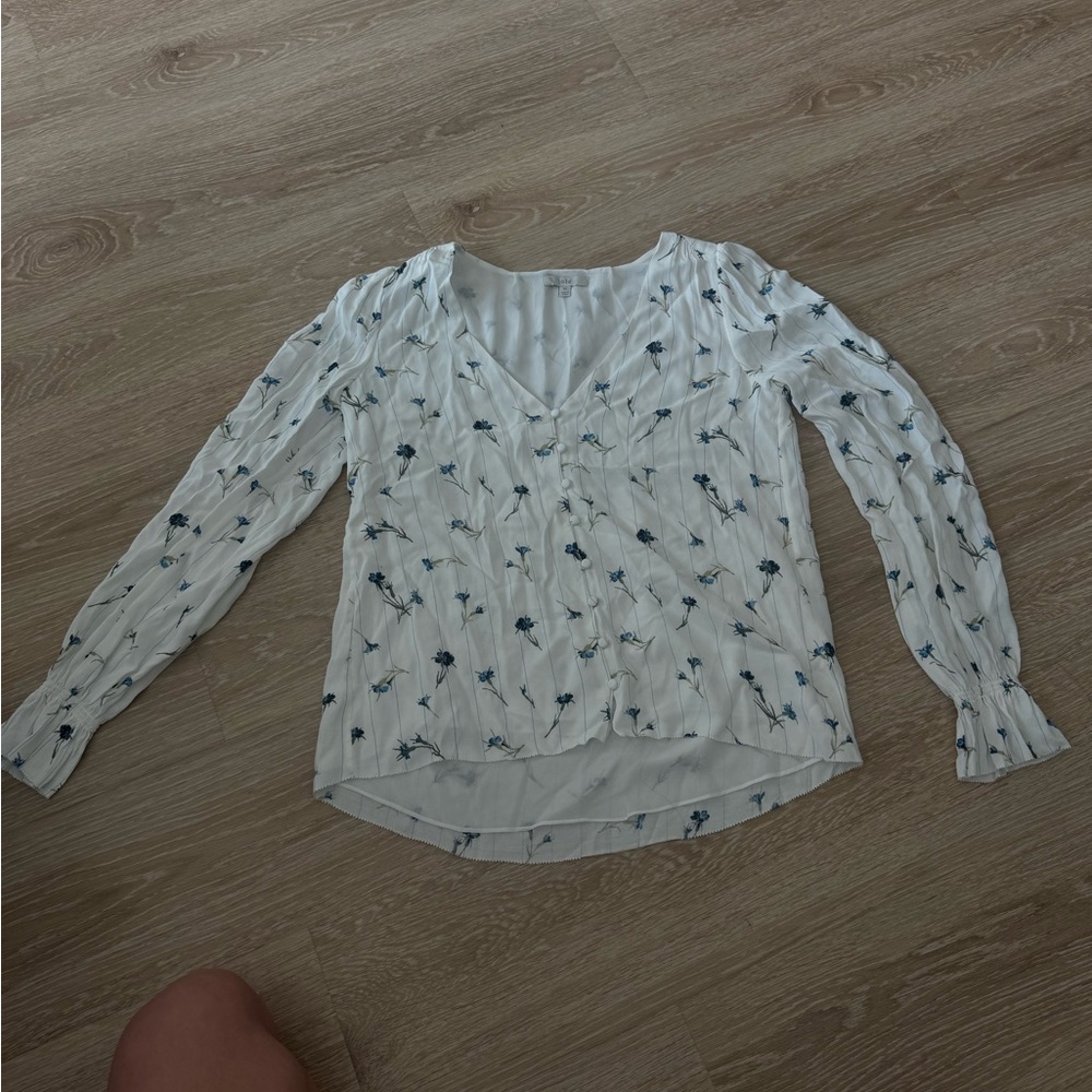 Joie White and Blue Floral Blouse